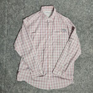 Columbia PFG Shirt Men XL Pink White Plaid Performance‎ Fishing Gear Omnishade